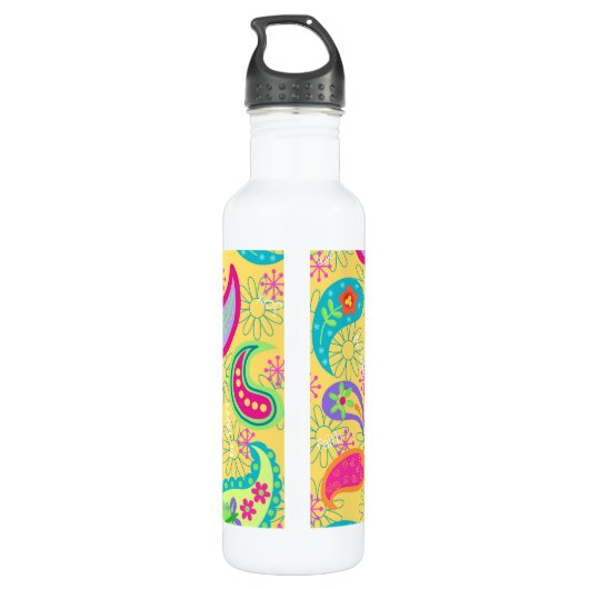Geel monogram Turquoise Modern Pasley Pattern Waterfles (Achterkant)