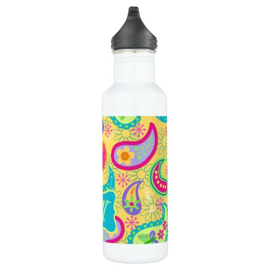 Geel monogram Turquoise Modern Pasley Pattern Waterfles (Rechts)