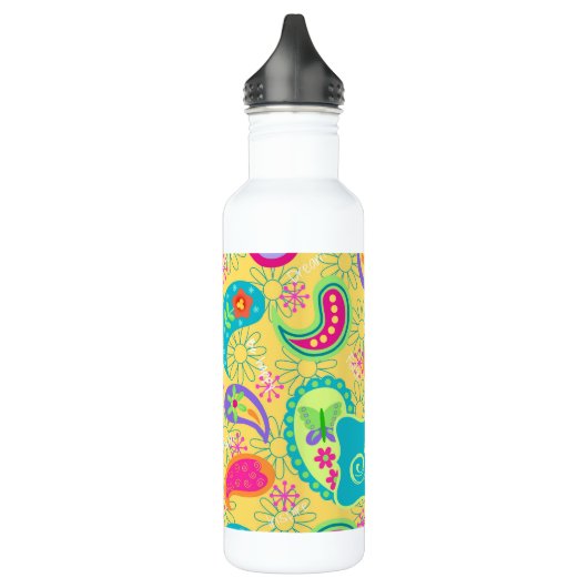 Geel monogram Turquoise Modern Pasley Pattern Waterfles (Links)