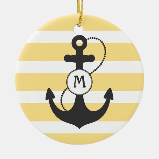 Geel monogram voor Nautical Anchor Keramisch Ornament (Voorkant)
