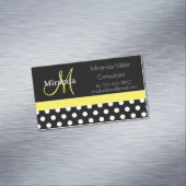 Geel Monogram Zwart Wit Polka Dot Magnetisch Visitekaartje (Voorbeeld)