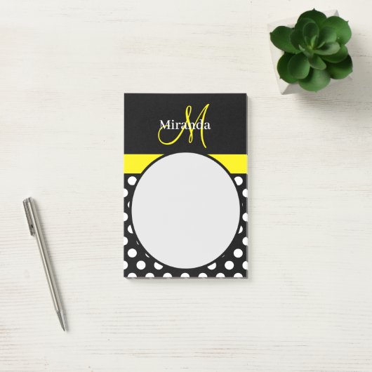 Geel Monogram Zwart Wit Polka Dot Post-it® Notes (Kantoor)