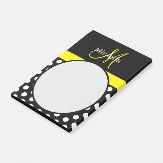 Geel Monogram Zwart Wit Polka Dot Post-it® Notes (Schuin)