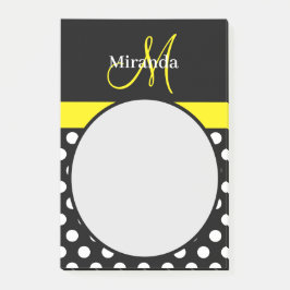 Geel Monogram Zwart Wit Polka Dot Post-it® Notes