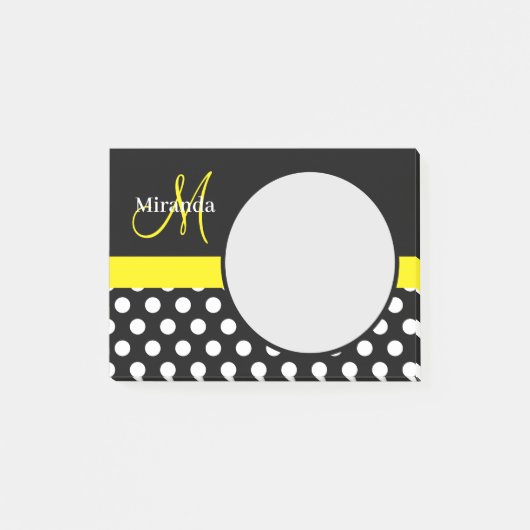 Geel Monogram Zwart Wit Polka Dot Post-it® Notes (Voorkant)