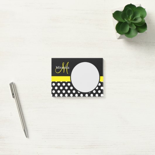 Geel Monogram Zwart Wit Polka Dot Post-it® Notes (Kantoor)