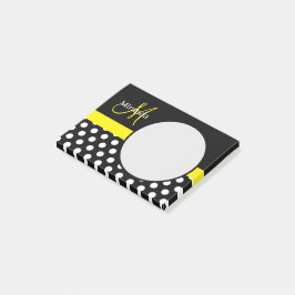 Geel Monogram Zwart Wit Polka Dot Post-it® Notes