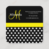 Geel Monogram Zwart Wit Polka Dot Vierkante Visitekaartje (Achterkant)