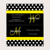 Geel Monogram Zwart Wit Polka Dot Visitekaartje (Buitenkant ongevouwen)