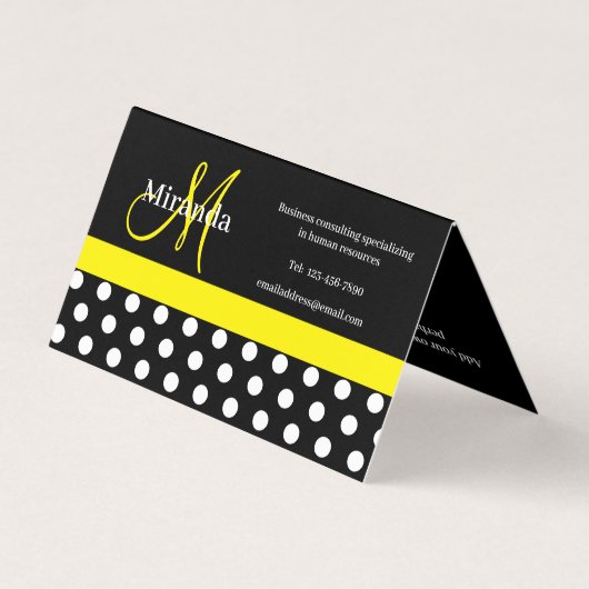 Geel Monogram Zwart Wit Polka Dot Visitekaartje (Achterkant)