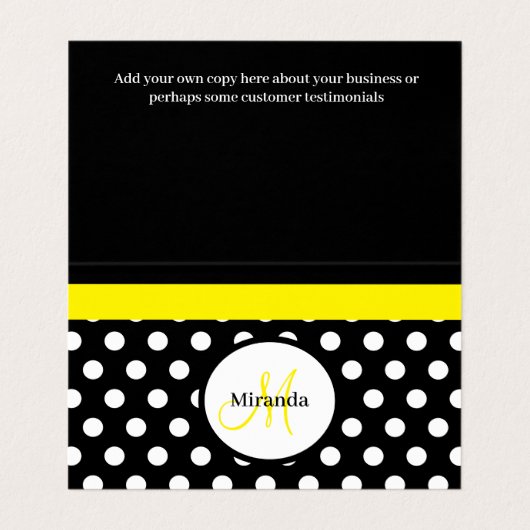 Geel Monogram Zwart Wit Polka Dot Visitekaartje (Binnenkant ongevouwen)