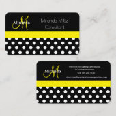 Geel Monogram Zwart Wit Polka Dot Visitekaartje (Voorkant / Achterkant)