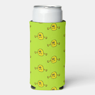 Geel monster op groen seltzer blikjeskoeler