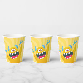 Geel monster verjaardagsfeestje papieren beker voo
