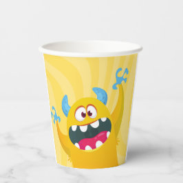 Geel monster verjaardagsfeestje papieren beker voo