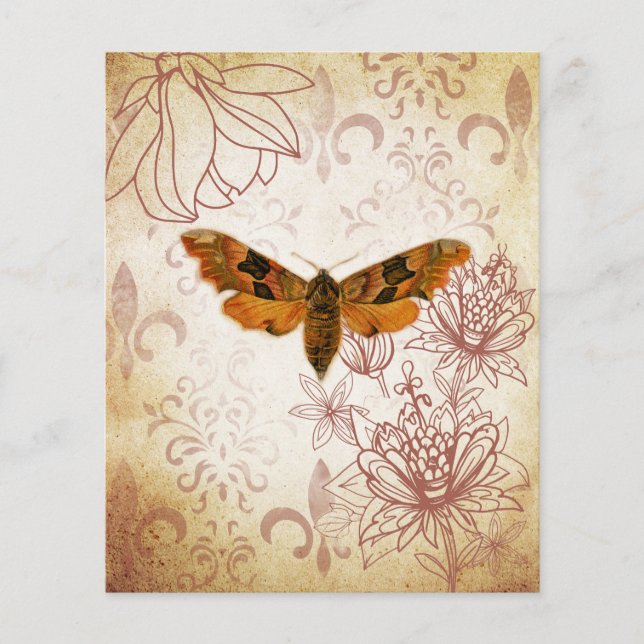 Geel Moth  Floral Scrapbook Paper (Voorkant)