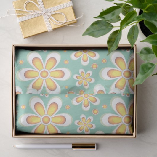 geel motief bloem tissue papier (Geschenk)