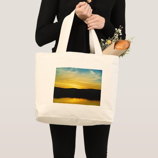 Geel Mt Lake Sunset Grote Tote Bag (Voorkant (product))