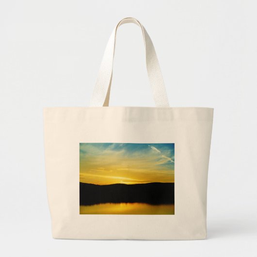Geel Mt Lake Sunset Grote Tote Bag (Voorkant)