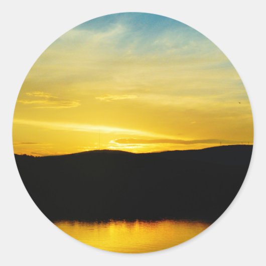Geel Mt Lake Sunset Ronde Sticker (Voorkant)