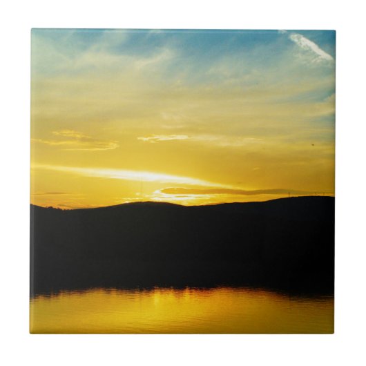 Geel Mt Lake Sunset Tegeltje (Voorkant)