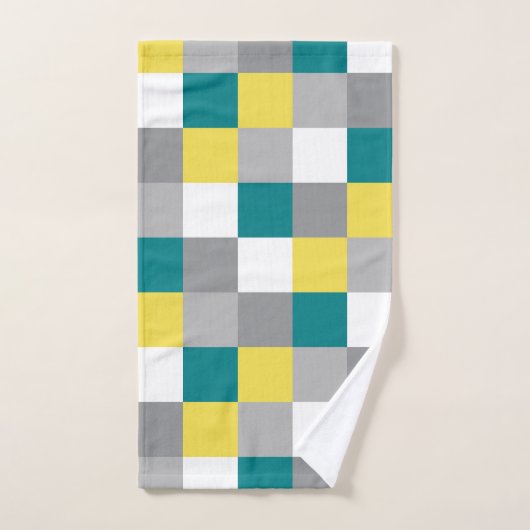 Geel, munt, wit en grijs vierkantjes (cheques) bad handdoek (Handdoek)