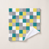 Geel, munt, wit en grijs vierkantjes (cheques) bad handdoek (Wasdoekje)