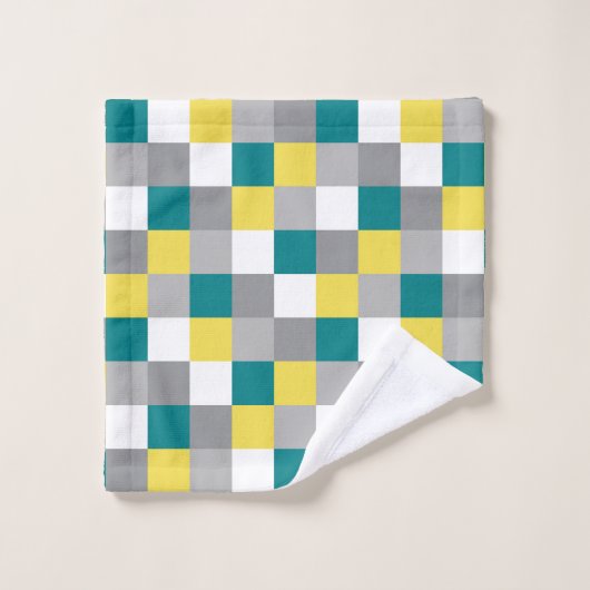 Geel, munt, wit en grijs vierkantjes (cheques) bad handdoek (Wasdoekje)
