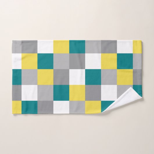 Geel, munt, wit en grijs vierkantjes (cheques) bad handdoek (Handdoek)