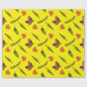 Geel Naadloos Inpakpapier met Pinecones (Vlak)