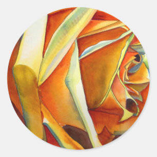Geel nam de originele bloem van de waterverfkunst ronde sticker