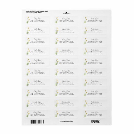 Geel natuurbloem Botanical Return Address Etiket (Full Sheet)
