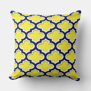 Geel Navy Blauw Wit Marokkaans Quatrefoil #3DS Kussen