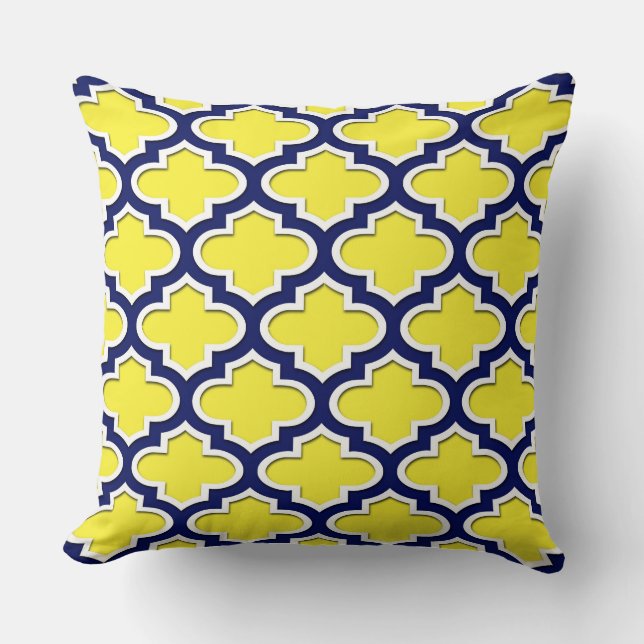 Geel Navy Blauw Wit Marokkaans Quatrefoil #3DS Kussen (Voorkant)