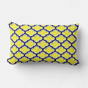 Geel Navy Blauw Wit Marokkaans Quatrefoil #3DS Kussen