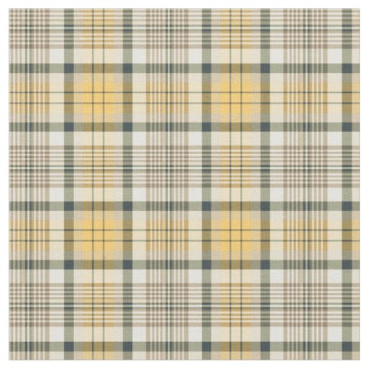 Geel, Navy Blue en Ivory Plaid Stof (Close Up)