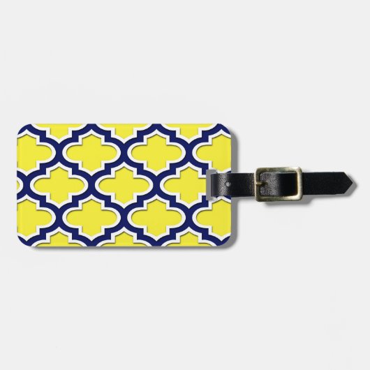 Geel, Navy Blue, Wht Lg Moroccan Quatrefoil #3DS Bagagelabel (Voorkant horizontaal)