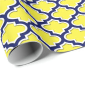 Geel, Navy Blue, Wht Lg Moroccan Quatrefoil #3DS Cadeaupapier (Rol Hoek)