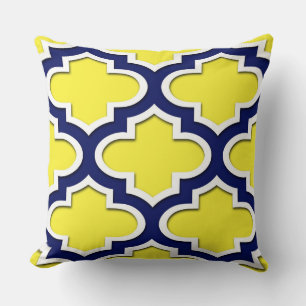 Geel, Navy Blue, Wht Lg Moroccan Quatrefoil #3DS Kussen