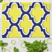 Geel, Navy Blue, Wht Lg Moroccan Quatrefoil #3DS Theedoek (Gevouwen)