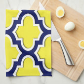 Geel, Navy Blue, Wht Lg Moroccan Quatrefoil #3DS Theedoek (Quarter Fold)