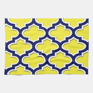 Geel, Navy Blue, Wht Lg Moroccan Quatrefoil #3DS Theedoek
