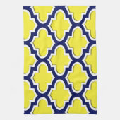 Geel, Navy Blue, Wht Lg Moroccan Quatrefoil #3DS Theedoek (Verticaal)