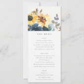 Geel Navy Zonnebloem Bloemen Bruiloft Menu Kaart (Voorkant)