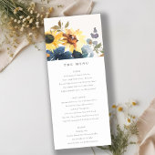 Geel Navy Zonnebloem Bloemen Bruiloft Menu Kaart