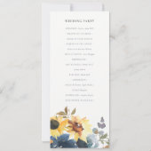 Geel Navy Zonnebloem Bloemen Bruiloft Programma (Achterkant)