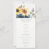 Geel Navy Zonnebloem Bloemen Bruiloft Programma (Voorkant)