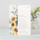 Geel Navy Zonnebloem Bloemen repetitie diner Kaart (Staand voorkant)