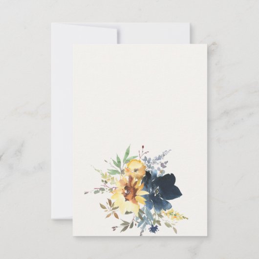 Geel Navy Zonnebloem Bloemen Waterverf Bruiloft RSVP Kaartje (Achterkant)