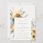 Geel Navy Zonnebloem Waterverf Bloemen Verloving Kaart (Voorkant)